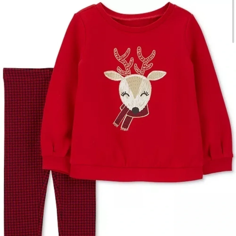 Carter Girls 2-Piece Reindeer Fleece Long Sleeve Top & Legging Set, 4T,4A NWT